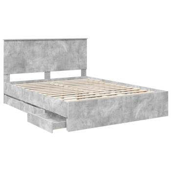 Bettrahmen mit Kopfteil Beton Grau 150 x 200 cm Ingenieurs Holz