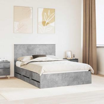 ARDEBO.de - Bettrahmen mit Kopfteil Beton Grau 140 x 190 cm Ingenieurs Holz