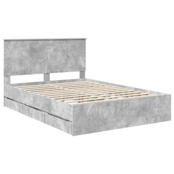 Bettrahmen mit Kopfteil Beton Grau 135 x 190 cm Ingenieurs Holz