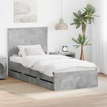 ARDEBO.de - Bettrahmen mit Kopfteil Beton Grau 90 x 200 cm Ingenieurs Holz
