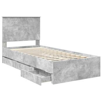 Bettrahmen mit Kopfteil Beton Grau 90 x 200 cm Ingenieurs Holz