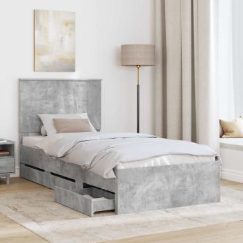 Bettrahmen mit Kopfteil Beton Grau 90 x 190 cm Ingenieurs Holz