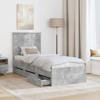 Bettrahmen mit Kopfteil Beton Grau 75 x 190 cm Ingenieurs Holz