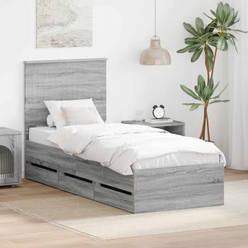 ARDEBO.de - Bettrahmen Graues Sonoma 75 x 190 cm Ingenieurs Holz