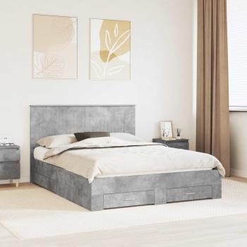 ARDEBO.de - Bettrahmen mit Schubladen Beton Grau 150 x 200 cm Holzwerkstoff