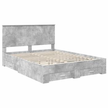 Bettrahmen mit Schubladen Beton Grau 150 x 200 cm Holzwerkstoff