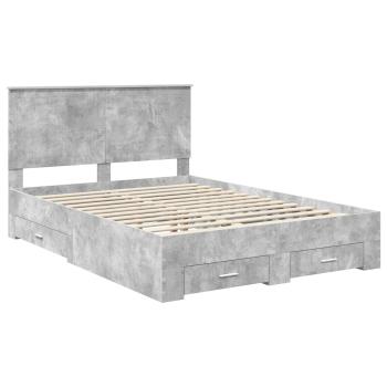 Bettrahmen mit Schubladen Beton Grau 140 x 190 cm Holzwerkstoff