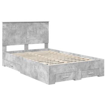 Bettrahmen mit Schubladen Beton Grau 120 x 190 cm Holzwerkstoff