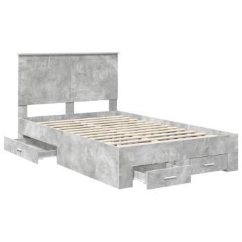 Bettrahmen mit Schubladen Beton Grau 120 x 190 cm Holzwerkstoff