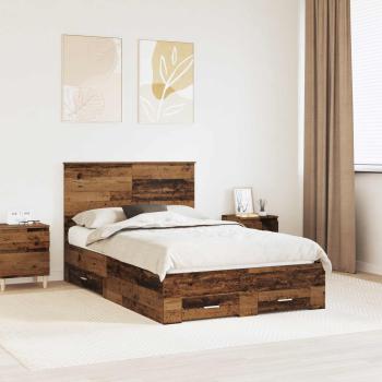 ARDEBO.de - Bettrahmen mit Schubladen Altholz 120 x 190 cm Holzwerkstoff