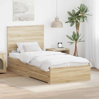 ARDEBO.de - Bettrahmen mit Kopfteil Sonoma-Eiche 90 x 200 cm Holzwerkstoff