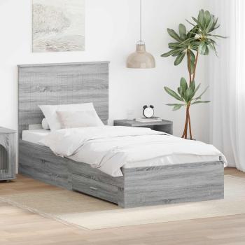 ARDEBO.de - Bettrahmen mit Kopfteil Graues Sonoma 90 x 200 cm Holzwerkstoff