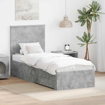 ARDEBO.de - Bettrahmen Beton Grau und Silber 70 x 190 cm Holzwerkstoff