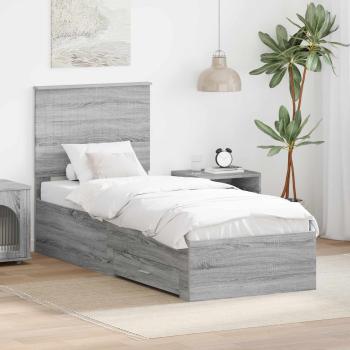 ARDEBO.de - Bettrahmen Graue Sonoma und Silber 70 x 190 cm Holzwerkstoff