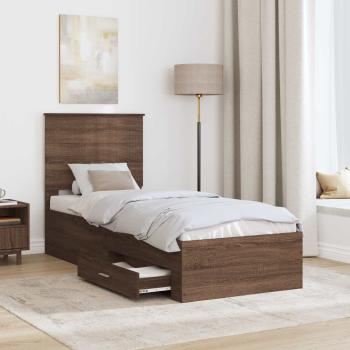 Bettrahmen Braune Eiche und Silber 70 x 190 cm Holzwerkstoff