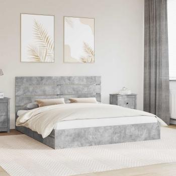 ARDEBO.de - Aufbewahrungsbett Betongrau 200 x 200 cm Holzwerkstoff
