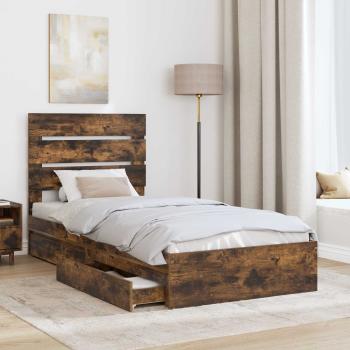 Aufbewahrungsbett Räuchereiche 90 x 200 cm Holzwerkstoff