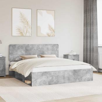 ARDEBO.de - Bettrahmen mit Kopfteil Beton 180 x 200 cm Massives Kiefernholz