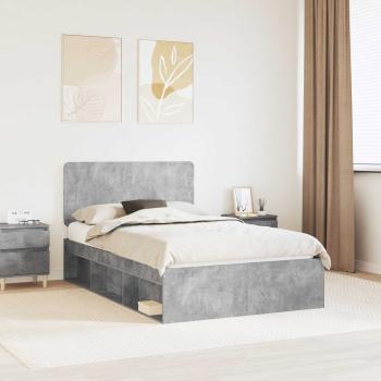 ARDEBO.de - Bettrahmen Beton Grau 135 x 190 cm Massives Kiefernholz