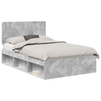 Bettrahmen Beton Grau 135 x 190 cm Massives Kiefernholz