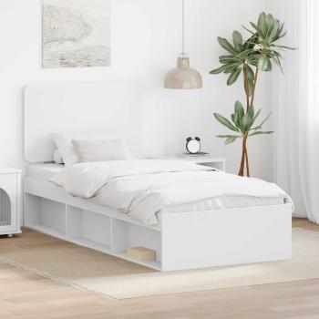 ARDEBO.de - Bettrahmen mit Kopfteil Weiß 100 x 200 cm Massives Kiefernholz