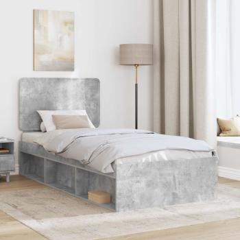Bettrahmen mit Kopfteil Beton 90 x 200 cm Massives Kiefernholz