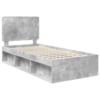 Bettrahmen mit Kopfteil Beton 90 x 200 cm Massives Kiefernholz