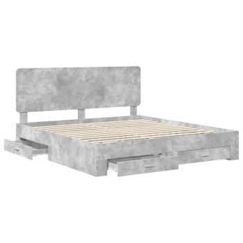Bettrahmen mit Schubladen Beton Grau 200 x 200 cm Holzwerkstoff