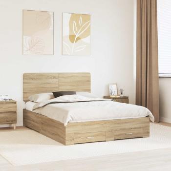 ARDEBO.de - Bettrahmen mit Kopfteil Sonoma-Eiche 140 x 190 cm Holzwerkstoff
