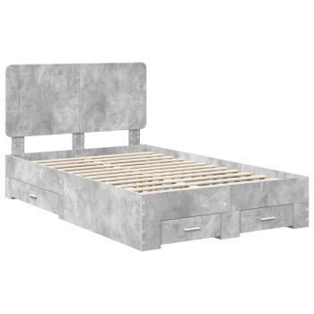 Bettrahmen mit Schubladen Beton Grau 135 x 190 cm Holzwerkstoff