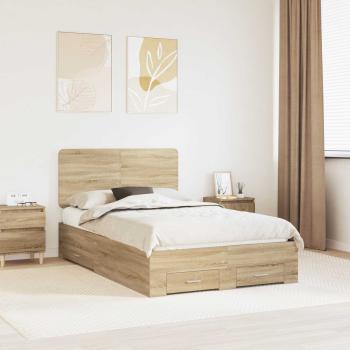 ARDEBO.de - Bettrahmen mit Kopfteil Sonoma-Eiche 120 x 200 cm Holzwerkstoff