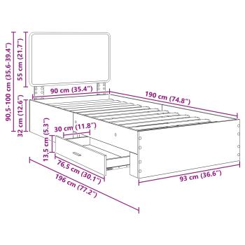 Bettrahmen mit Schubladen Weiß 90 x 190 cm Holzwerkstoff