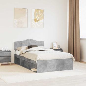ARDEBO.de - Bettrahmen Beton Grau 135 x 190 cm Massives Kiefernholz