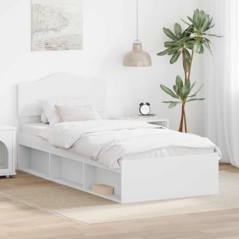ARDEBO.de - Bettrahmen mit Kopfteil Weiß 90 x 200 cm Massives Kiefernholz