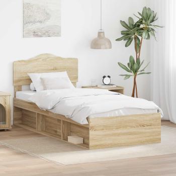 ARDEBO.de - Bettrahmen mit Kopfteil Sonoma 90 x 190 cm Massives Kiefernholz