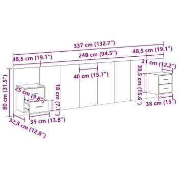 Kopfteil mit Schrank 3 Stk. Schwarz Eichen-Optik Holzwerkstoff