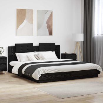 ARDEBO.de - Bettgestell mit Kopfteil Schwarz Eichen-Optik 200 x 200 cm