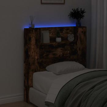 Stauraum Kopfteil mit LED Raucheiche Holzwerkstoff