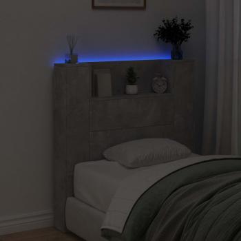 Stauraum Kopfteil mit LED Betongrau Holzwerkstoff