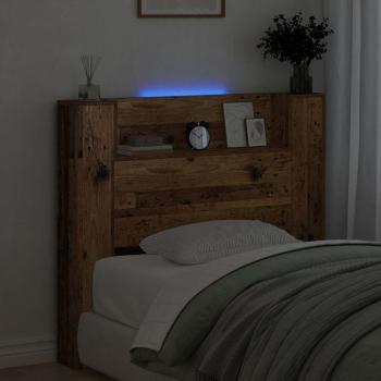 Stauraum Kopfteil mit LED Altholz Holzwerkstoff