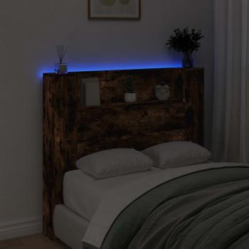 Stauraum Kopfteil mit LED Raucheiche Holzwerkstoff