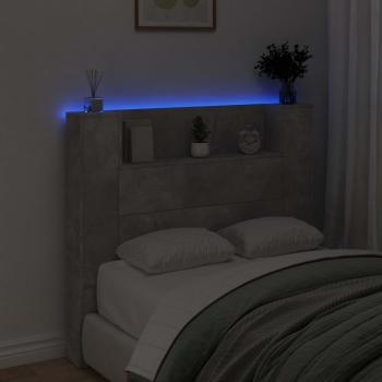 Stauraum Kopfteil mit LED Betongrau Holzwerkstoff