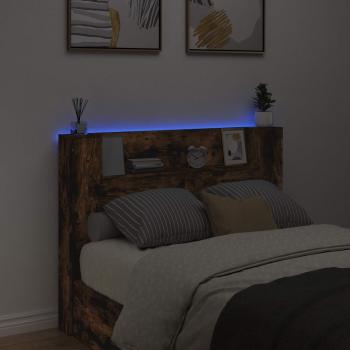 Stauraum Kopfteil mit LED Raucheiche Holzwerkstoff