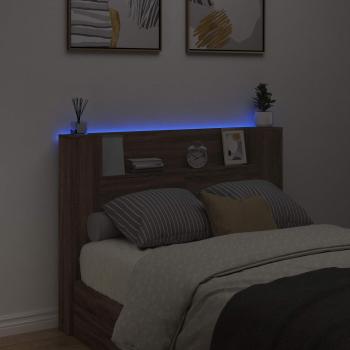 Stauraum Kopfteil mit LED Brauneiche Holzwerkstoff