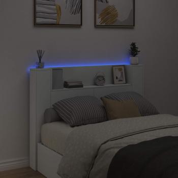 Stauraum Kopfteil mit LED Weiß Holzwerkstoff