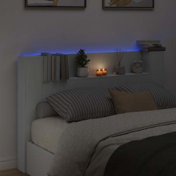 Stauraum Kopfteil mit LED Weiß Holzwerkstoff