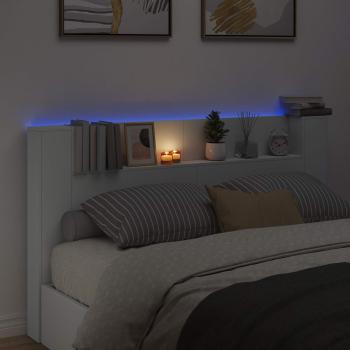 Stauraum Kopfteil mit LED Weiß Holzwerkstoff
