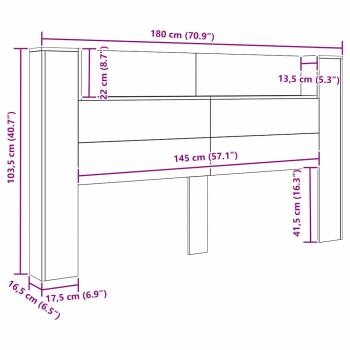 Stauraum Kopfteil mit LED Schwarze Eiche Holzwerkstoff