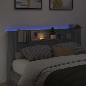 Stauraum Kopfteil mit LED Sonoma-Grau Holzwerkstoff