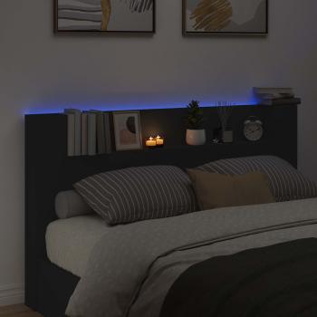 Stauraum Kopfteil mit LED Schwarz Holzwerkstoff